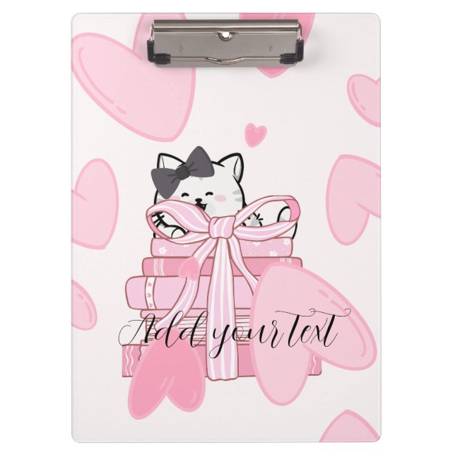 Read, Write, Love – Cat & Book Clipboard Klemmbrett (Vorderseite)