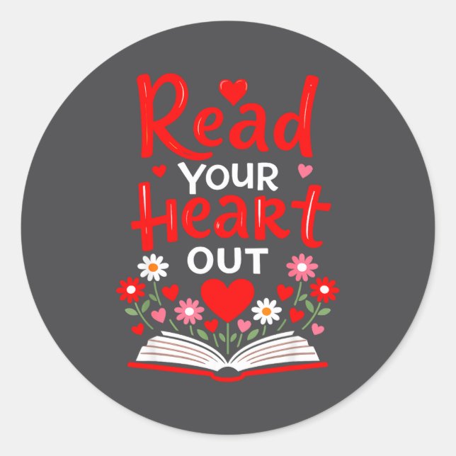 Read Your Heart Valentine Reading Book Girls Flowe Runder Aufkleber (Vorderseite)