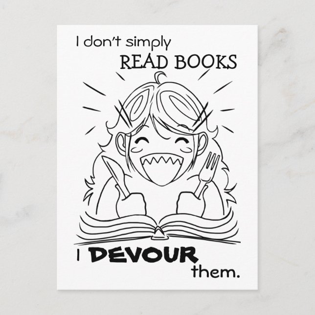 Reader Girl Eats Postcard Postkarte (Vorderseite)