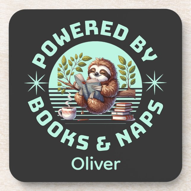 Reader Sloth. Unique Gift for Book Lover Getränkeuntersetzer (Vorderseite)