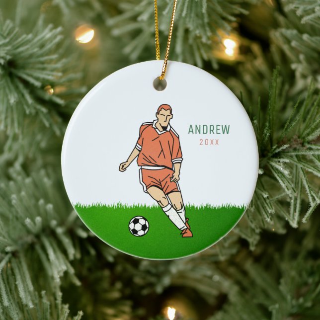 Readhead Boy Soccer Player Kind Jahr abgelaufen Keramik Ornament (Baum)