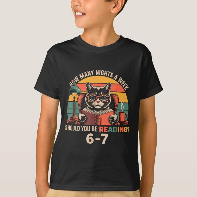 Reading 67 Meme Englieacher In Funny 67 Retro Cat  T-Shirt (Vorderseite)