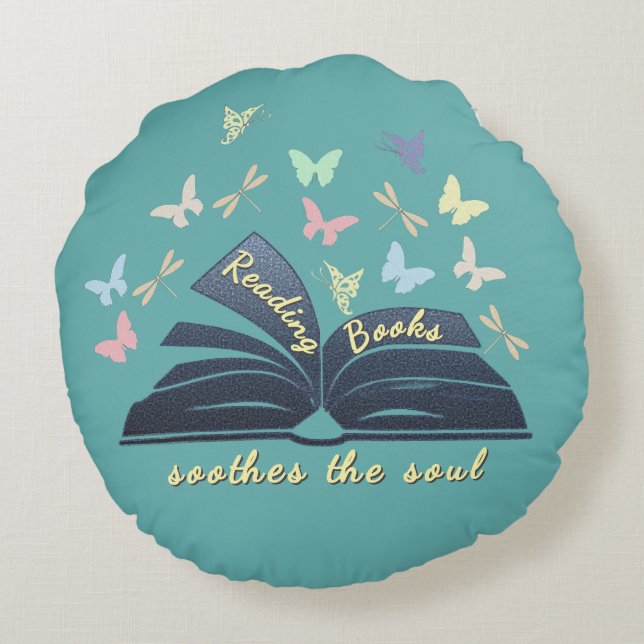 Reading Books Soothes The Soul Round Pillow Rundes Kissen (Rückseite)
