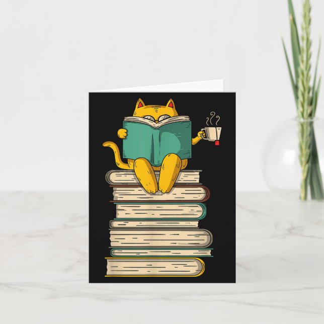 Reading Cat - Funny Book &amp; Tea Lover Gift Shor Karte (Vorderseite)
