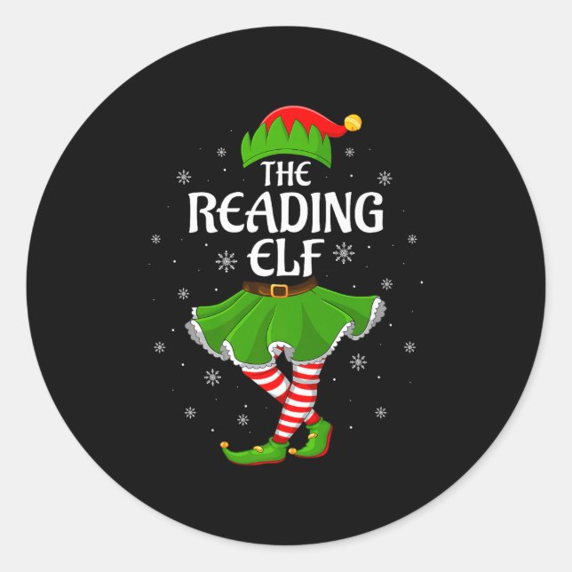 Reading Elf Christmas Family Girls Women Elf Squad Runder Aufkleber (Vorderseite)