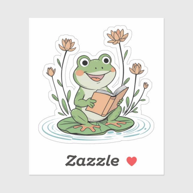 Reading Frog Sticker | Cute LilyPad Bookish Design (Blatt)