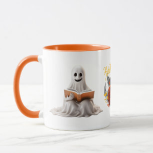 Reading Ghost and Pumpkin" Halloween-Tasse Tasse