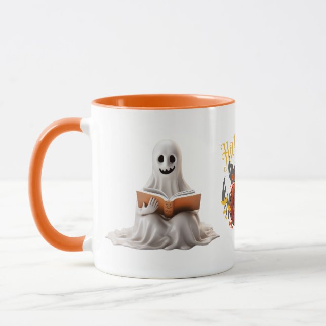 Reading Ghost and Pumpkin" Halloween-Tasse Tasse (Links)