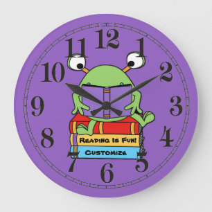 Reading Is Fun Cute Book Loving Alien Wall Clock Große Wanduhr
