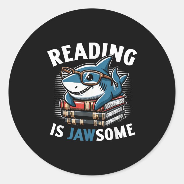 Reading Is Jawsome Shark Books Bookworm Reader  Runder Aufkleber (Vorderseite)