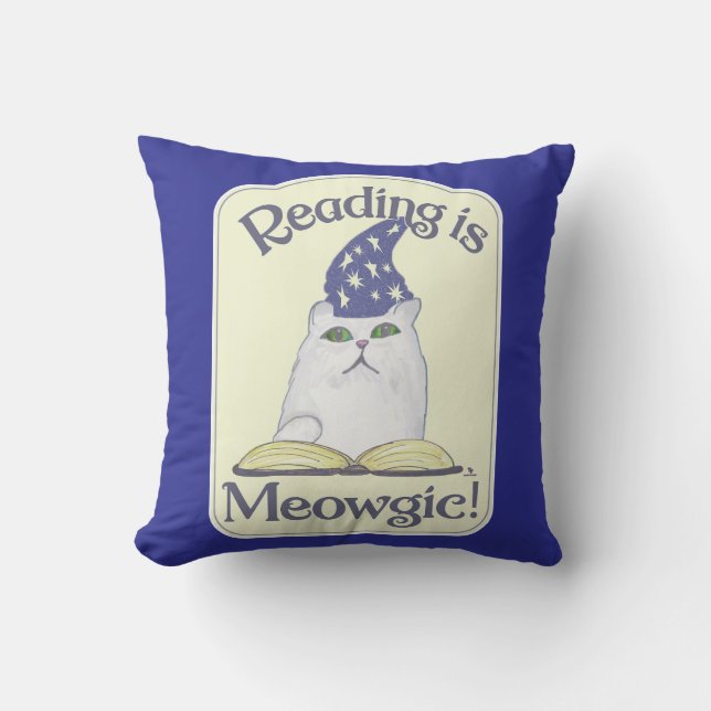  Reading is Magical Cat Fun Cartoon Art Kissen (Vorderseite)