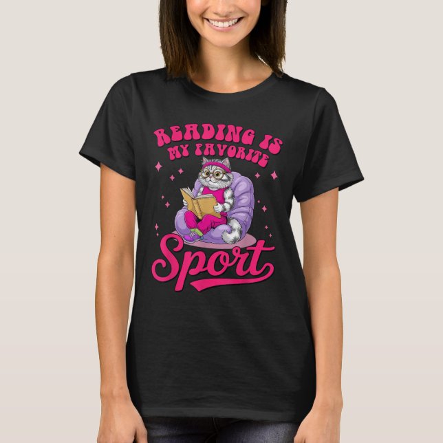 Reading Is My Favorite Srt Funny Cat Book Lover Li T-Shirt (Vorderseite)