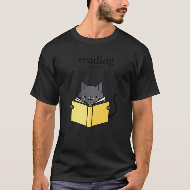 Reading is My Jam Black Tuxedo Cat with Cozy Myste T-Shirt (Vorderseite)