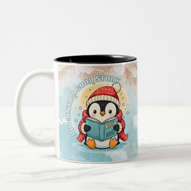 Reading Penguin Book Lover Winter Coffee Mug Zweifarbige Tasse (Links)