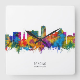 Reading Pennsylvania Skyline Quadratische Wanduhr