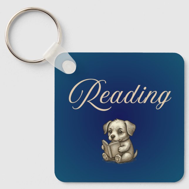 Reading Puppy Book Lover Keychain - Dog reading Schlüsselanhänger (Vorderseite)