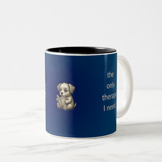 Reading Puppy Book Lover Mug Teal Blue Zweifarbige Tasse (VorderseiteRechts)