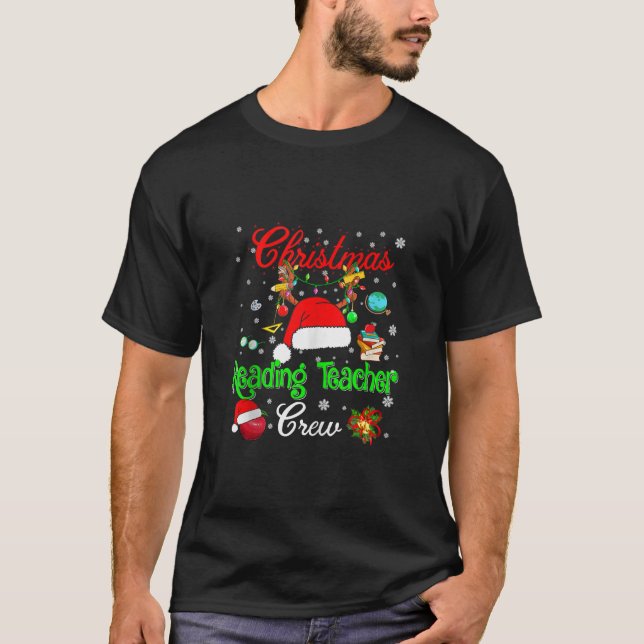 Reading Teacher Crew Christmas Santa Hat Reindeer  T-Shirt (Vorderseite)