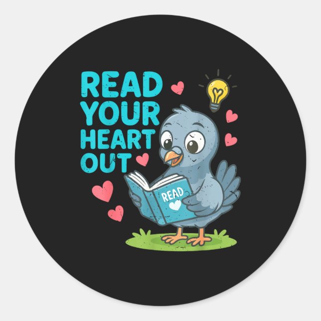 Reading Teacher Valentine Day Read Your Heart Out  Runder Aufkleber (Vorderseite)