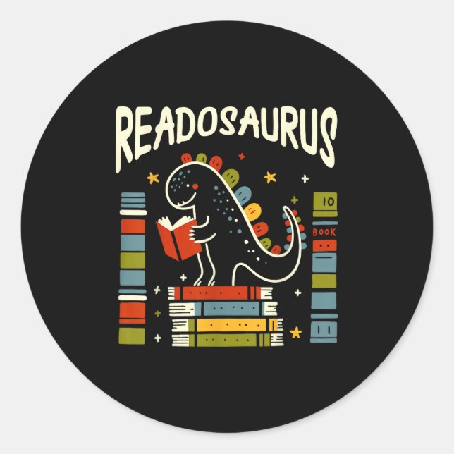 Readosaurus Funny Dinosaur Buch Reading Lover Men  Runder Aufkleber (Vorderseite)