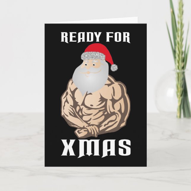 Ready for christmas muscle Santa Claus Feiertagskarte (Vorderseite)