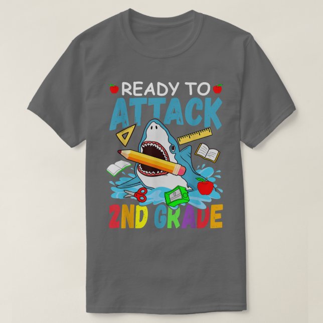 Ready To Attack 2nd Grade Back To School Shark Sec T-Shirt (Design vorne)