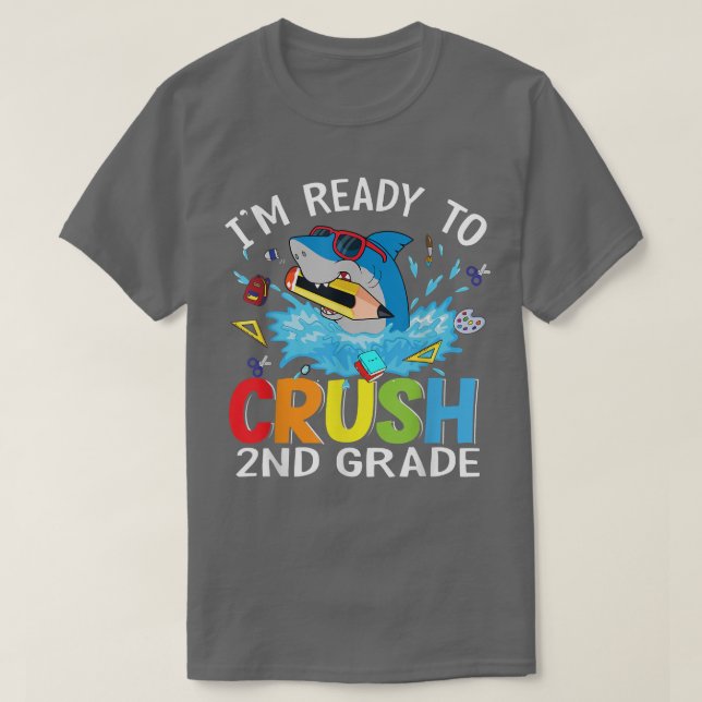 Ready to Crush 2nd Grade Back To School Shark Stud T-Shirt (Design vorne)