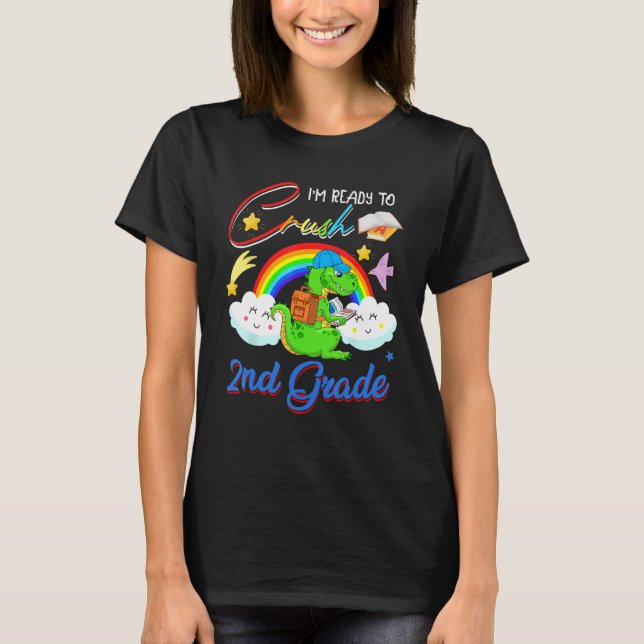Ready To Crush 2nd Grade Cute rex Reading Book Rai T-Shirt (Vorderseite)