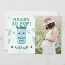 Ready to Pop Baby Shower Photo Blue Kawaii