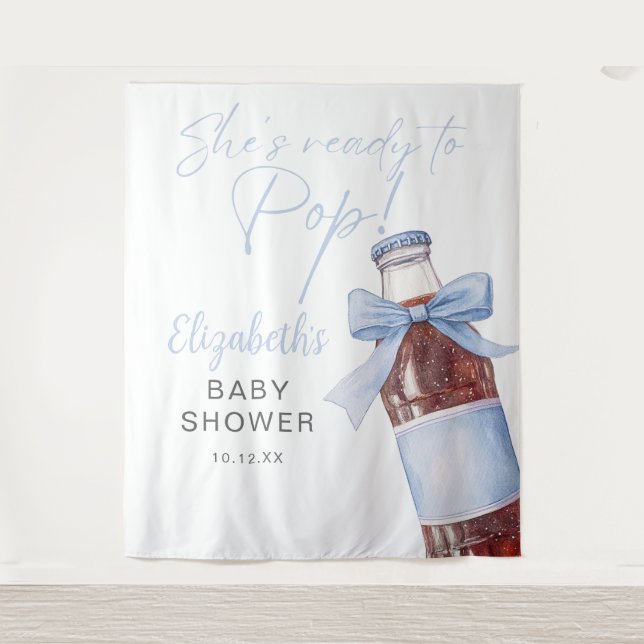Ready To Pop Blue Baby Shower Photo Backdrop Wandteppich (Vorderseite)