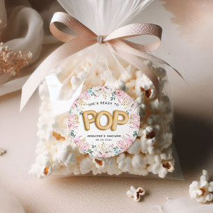 "Ready to Pop" Florale Baby-Shower-Ballons Runder Aufkleber