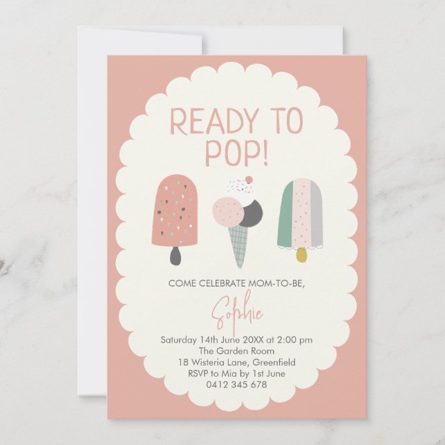 Ready to Pop Ice Cream Baby Shower Invitation Einladung (Vorderseite)