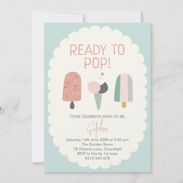 Ready to Pop Popsicle Baby Shower Invitation Mint Einladung (Vorderseite)
