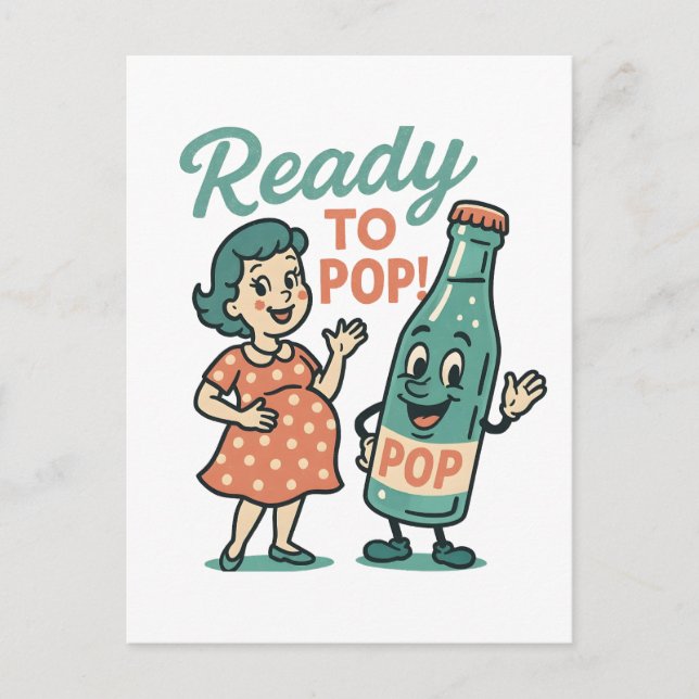 Ready to Pop Retro 1950s Maternity Baby Shower  Ankündigungspostkarte (Vorderseite)