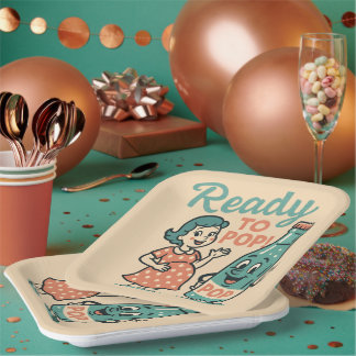 Ready to Pop Retro 1950s Maternity Baby Shower Pappteller