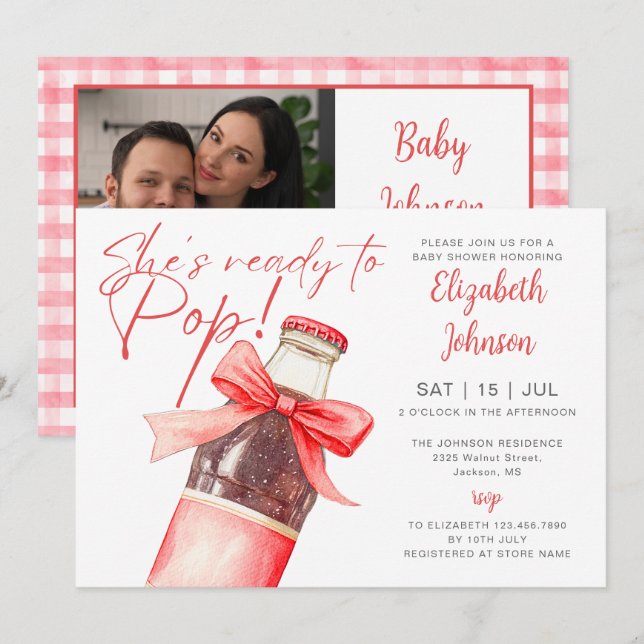 Ready To Pop Soda Bottle Bow Baby Shower Photo Einladung (Vorne/Hinten)