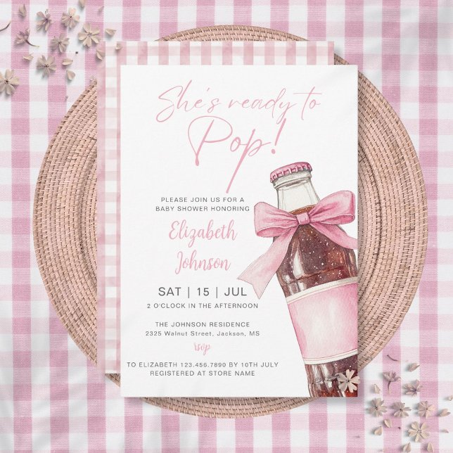 Ready To Pop Soda Bottle Pink Bow Baby Shower Einladung (Ready To Pop Soda Bottle Pink Bow Baby Shower Invitation)