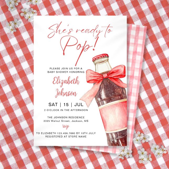 Ready To Pop Soda Bottle Red Bow Baby Shower Einladung (Ready To Pop Soda Bottle Red Bow Baby Shower Invitation)