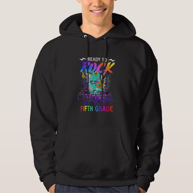 Ready To Rock Fifth Grade Dinosaur Guitar Back To  Hoodie (Vorderseite)