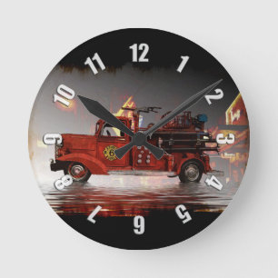 Ready to Roll in Vegas - Fire Truck   Round Clock Runde Wanduhr