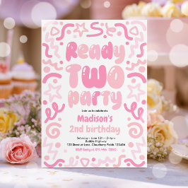 Ready Two Party Confetti Balloon 2nd Birthday  Einladung