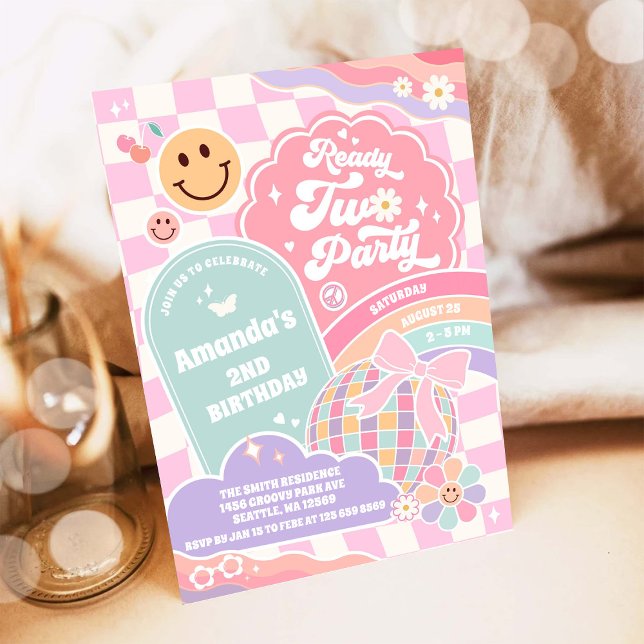 Ready Two Party Groovy Rainbow Disco 2nd Birthday  Einladung (Von Creator hochgeladen)