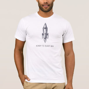 ReadyTo sprengen weg Rocket-Schiffs-Weiß-T-Shirt T-Shirt