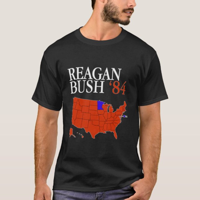 Reagan Bush '84 Retro-Logo Red White Blue Wahl T-Shirt (Vorderseite)
