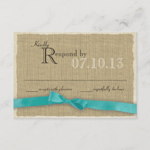 Reaktion auf Hochzeiten von Aqua Bow und Burlap RSVP Karte