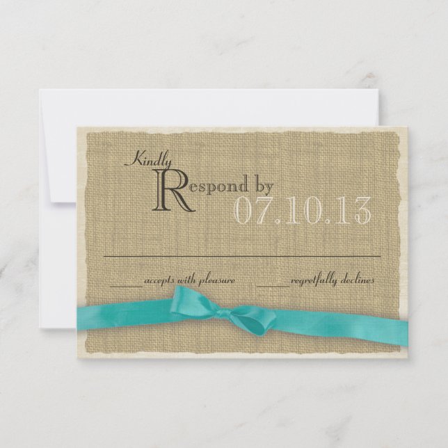 Reaktion auf Hochzeiten von Aqua Bow und Burlap RSVP Karte (Vorderseite)