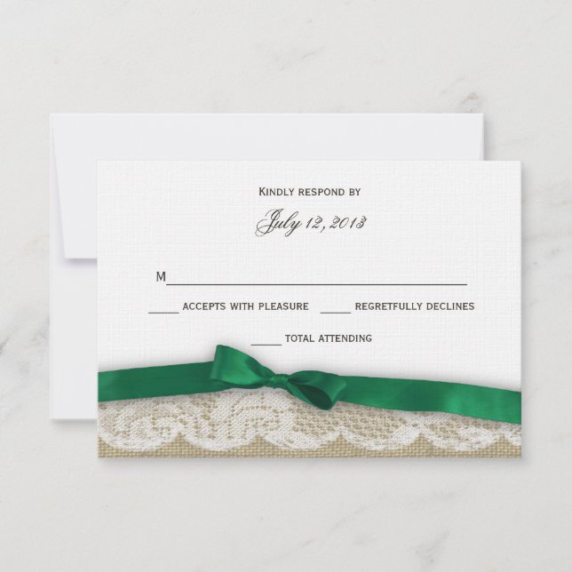 Reaktion auf Spitzen und Smaragdgrüne Bögen RSVP Karte (Vorderseite)