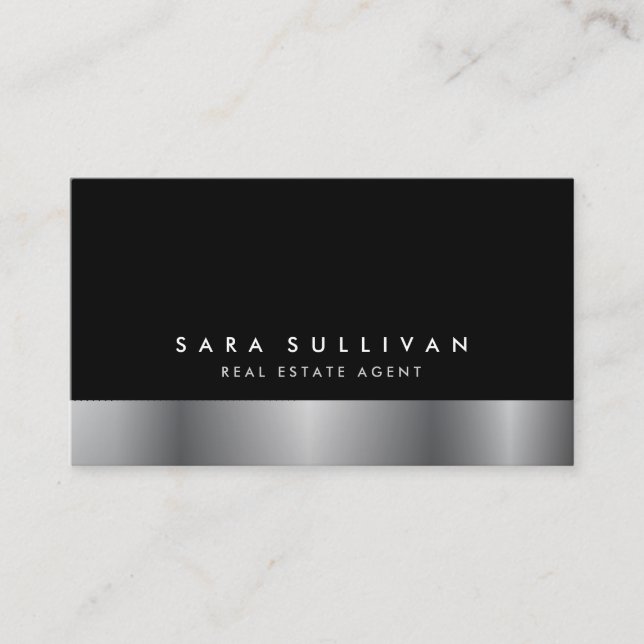 Real Anwesen Agent Bold Dark Chrome Business Card Visitenkarte (Vorderseite)