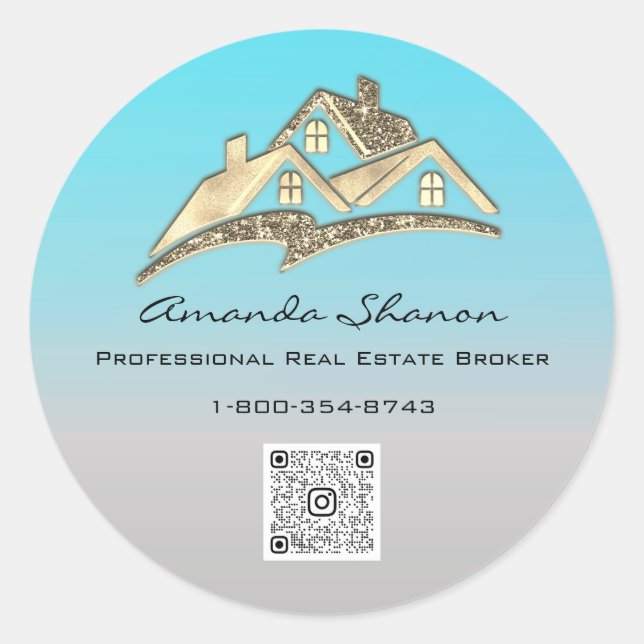 Real Anwesen Agent Broker Gold House QR Code LOGO Runder Aufkleber (Vorderseite)