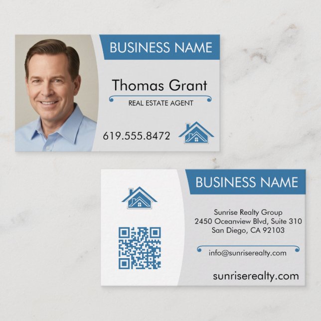 Real Anwesen Agent Business Card Moderner QR Code Visitenkarte (Vorne/Hinten)